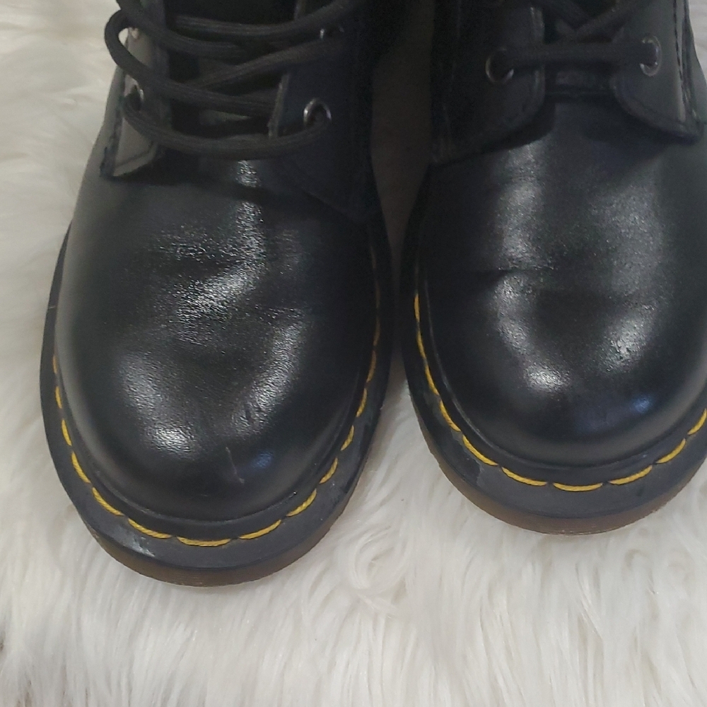 Dr. Martens Black Unisex Leather Laceup Combat  Boots with Yellow Accents - Picture 5 of 17